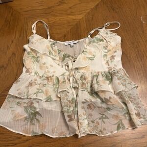 Love Tree Floral Ruffle Peplum Cami Tank Top Small Tie Front Cottagecore